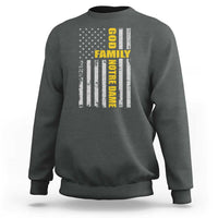 God Family Notre Dame Sweatshirt Irish Patriotic American Flag