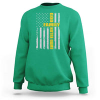 God Family Notre Dame Sweatshirt Irish Patriotic American Flag