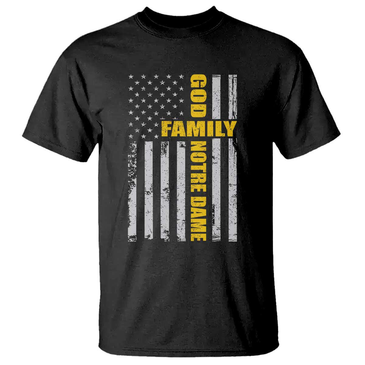 God Family Notre Dame T Shirt Irish Patriotic American Flag