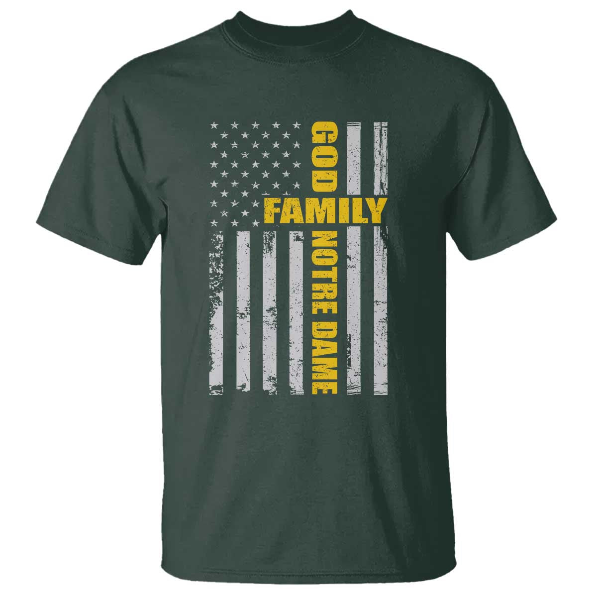 God Family Notre Dame T Shirt Irish Patriotic American Flag