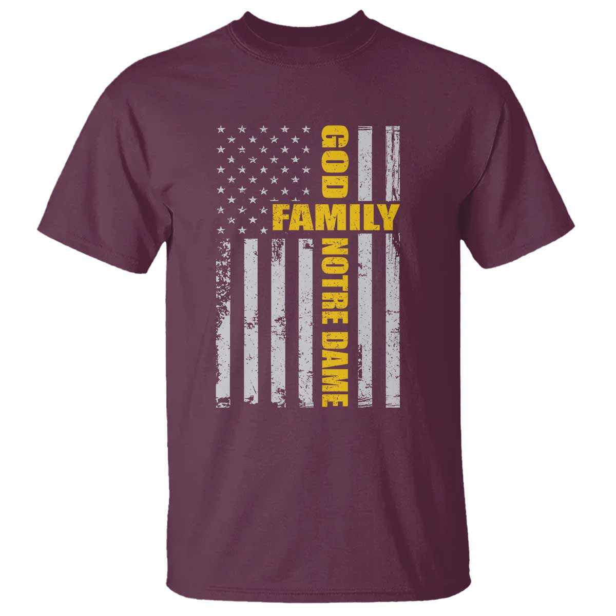God Family Notre Dame T Shirt Irish Patriotic American Flag