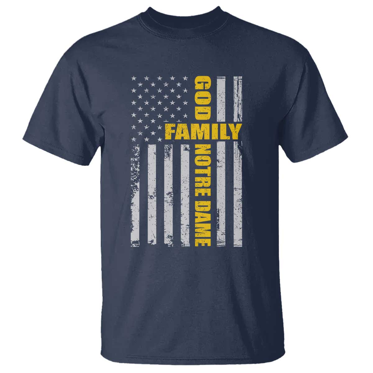 God Family Notre Dame T Shirt Irish Patriotic American Flag