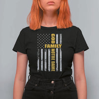 God Family Notre Dame T Shirt For Women Irish Patriotic American Flag