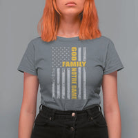 God Family Notre Dame T Shirt For Women Irish Patriotic American Flag