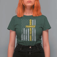 God Family Notre Dame T Shirt For Women Irish Patriotic American Flag
