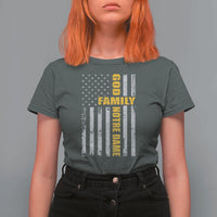 God Family Notre Dame T Shirt For Women Irish Patriotic American Flag