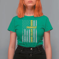 God Family Notre Dame T Shirt For Women Irish Patriotic American Flag