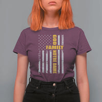 God Family Notre Dame T Shirt For Women Irish Patriotic American Flag
