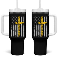 God Family Notre Dame Tumbler With Handle Irish Patriotic American Flag
