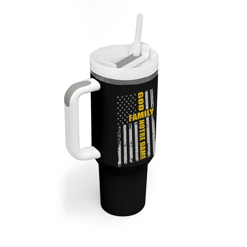 God Family Notre Dame Tumbler With Handle Irish Patriotic American Flag