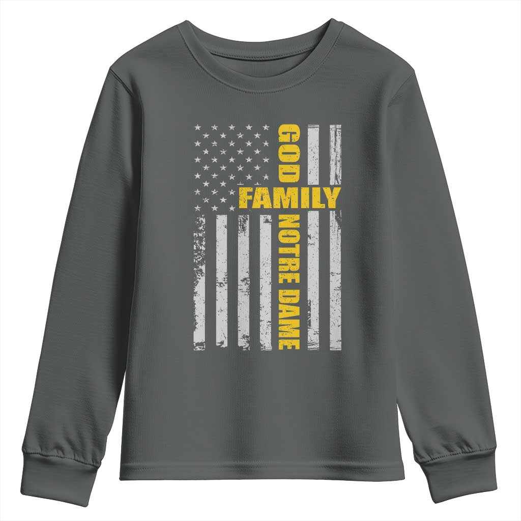 God Family Notre Dame Youth Sweatshirt Irish Patriotic American Flag