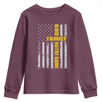 God Family Notre Dame Youth Sweatshirt Irish Patriotic American Flag
