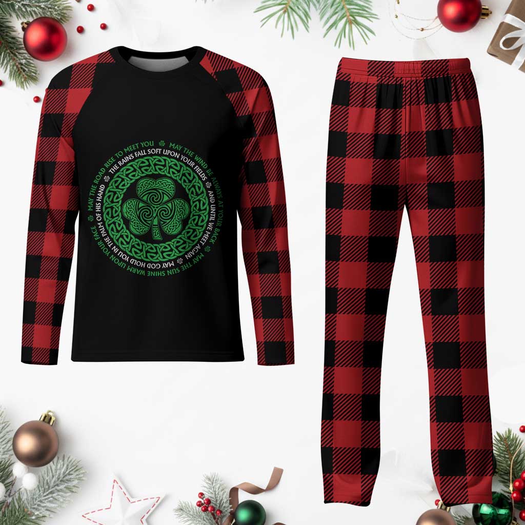 Irish Blessing May The Road Rise To Meet You Plaid Pajama Set Celtic Knot Shamrock