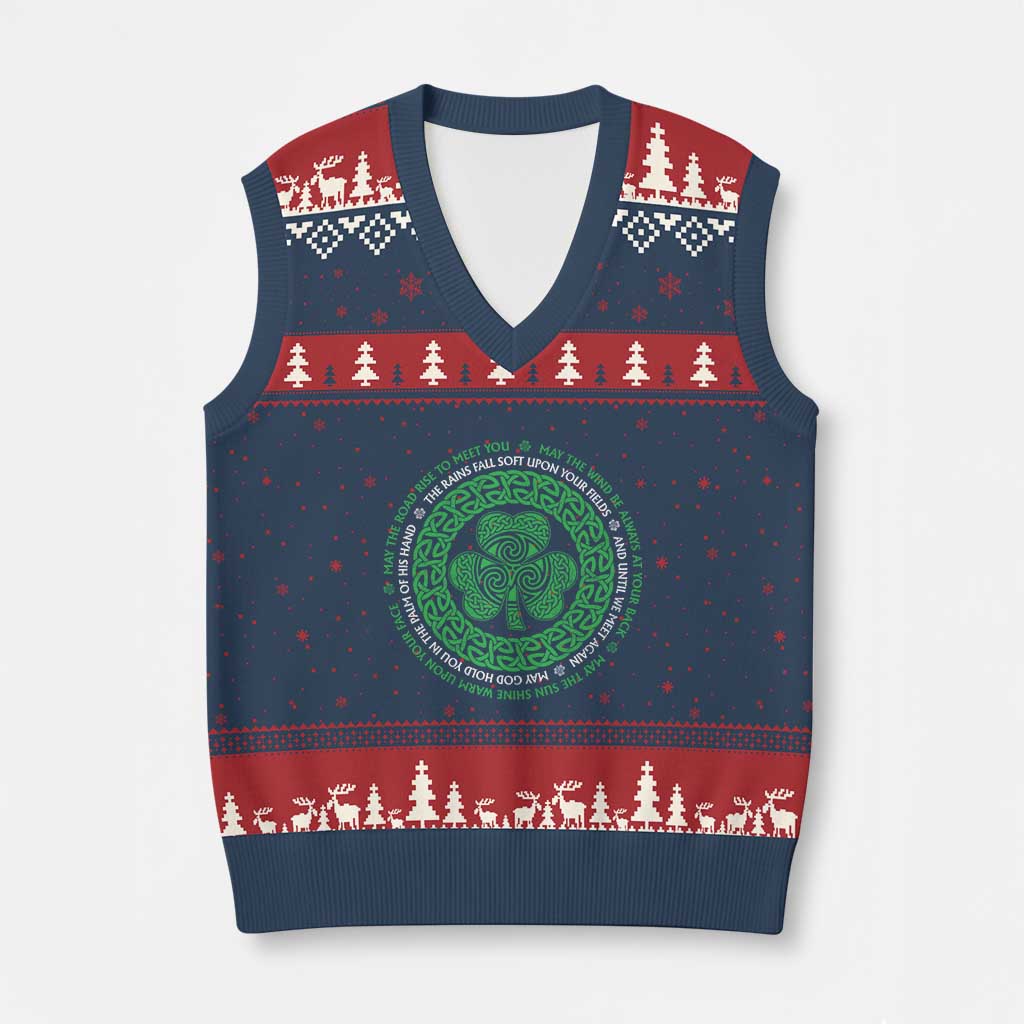 Irish Blessing May The Road Rise To Meet You V-Neck Knit Sweater Vest Celtic Knot Shamrock