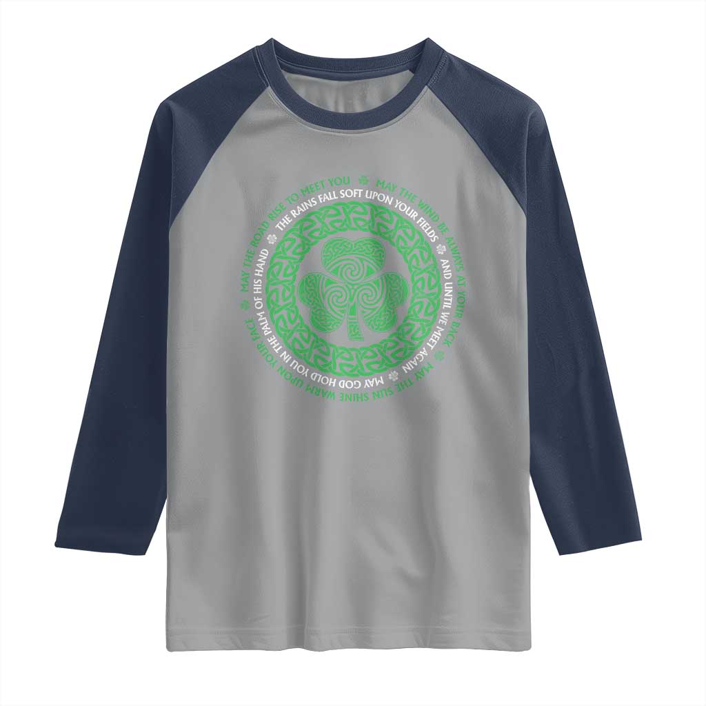 Irish Blessing May The Road Rise To Meet You Raglan Shirt Celtic Knot Shamrock