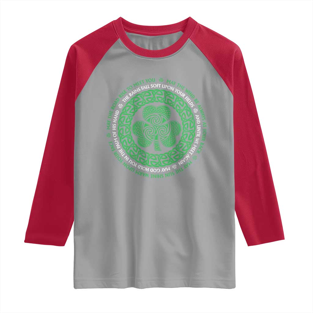 Irish Blessing May The Road Rise To Meet You Raglan Shirt Celtic Knot Shamrock