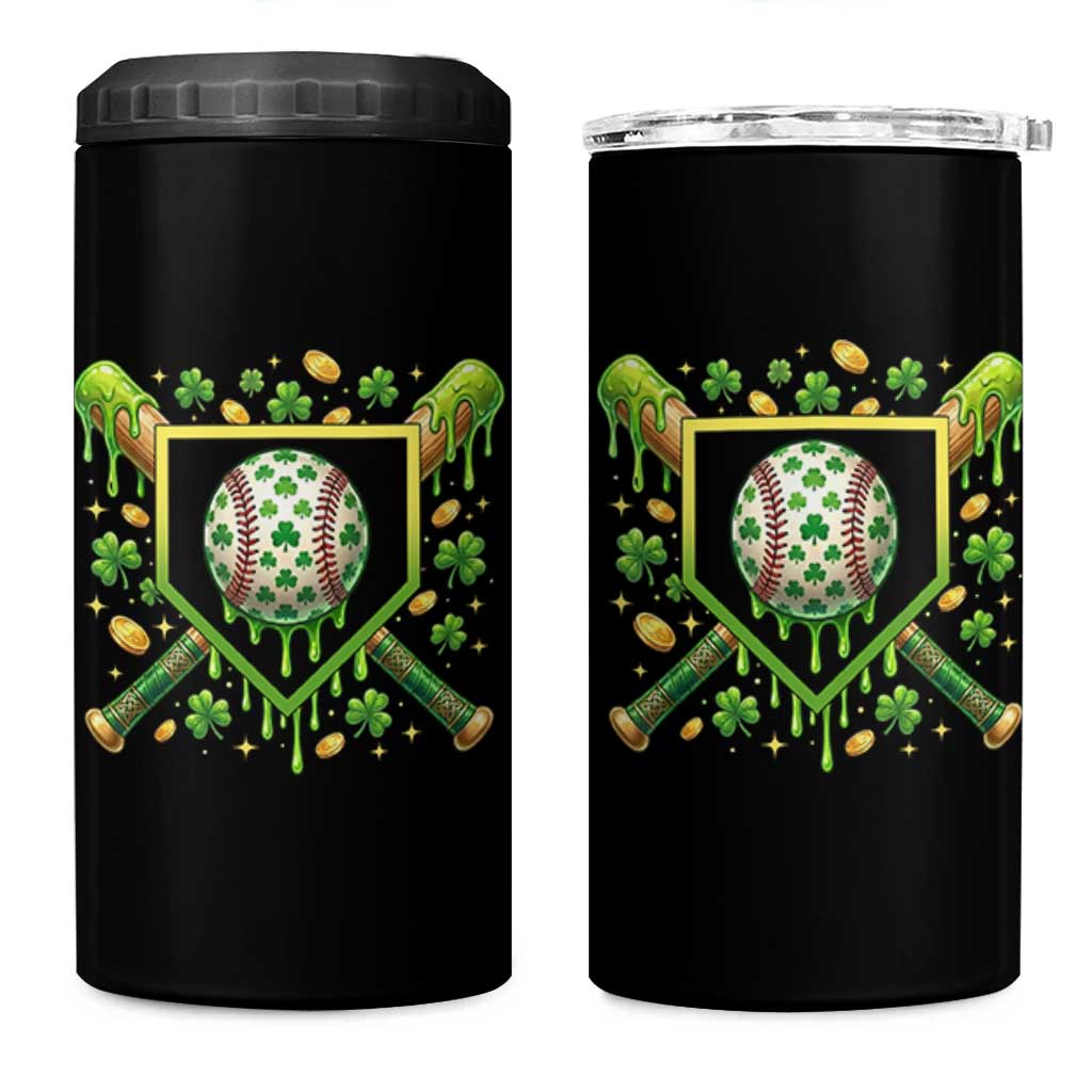 St Patricks Day Baseball Ice Cream Drip Home Plate 4 in 1 Can Cooler Tumbler