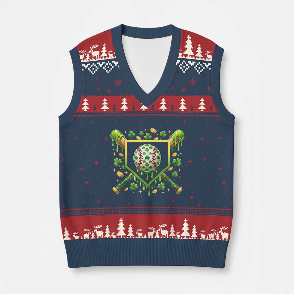 St Patricks Day Baseball Ice Cream Drip Home Plate V-Neck Knit Sweater Vest