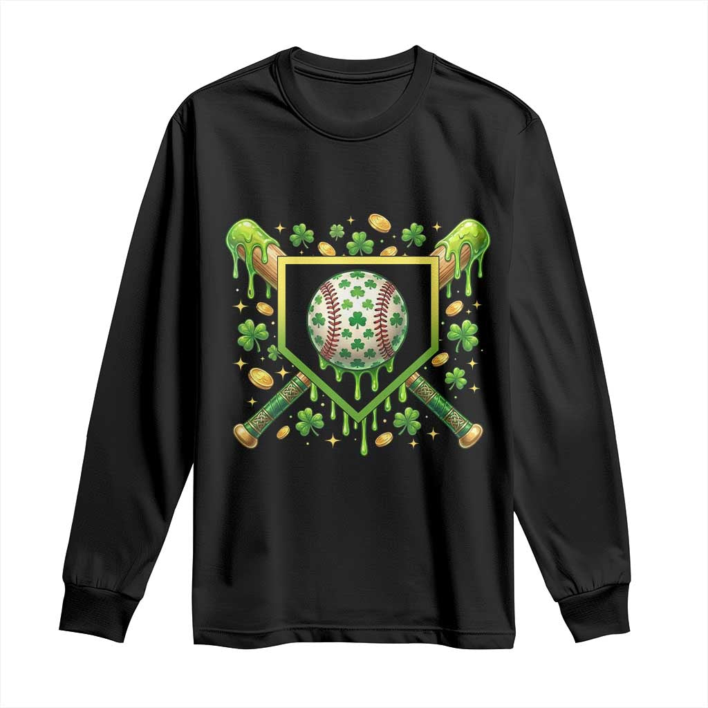 St Patricks Day Baseball Ice Cream Drip Home Plate Long Sleeve Shirt