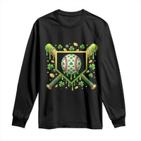 St Patricks Day Baseball Ice Cream Drip Home Plate Long Sleeve Shirt