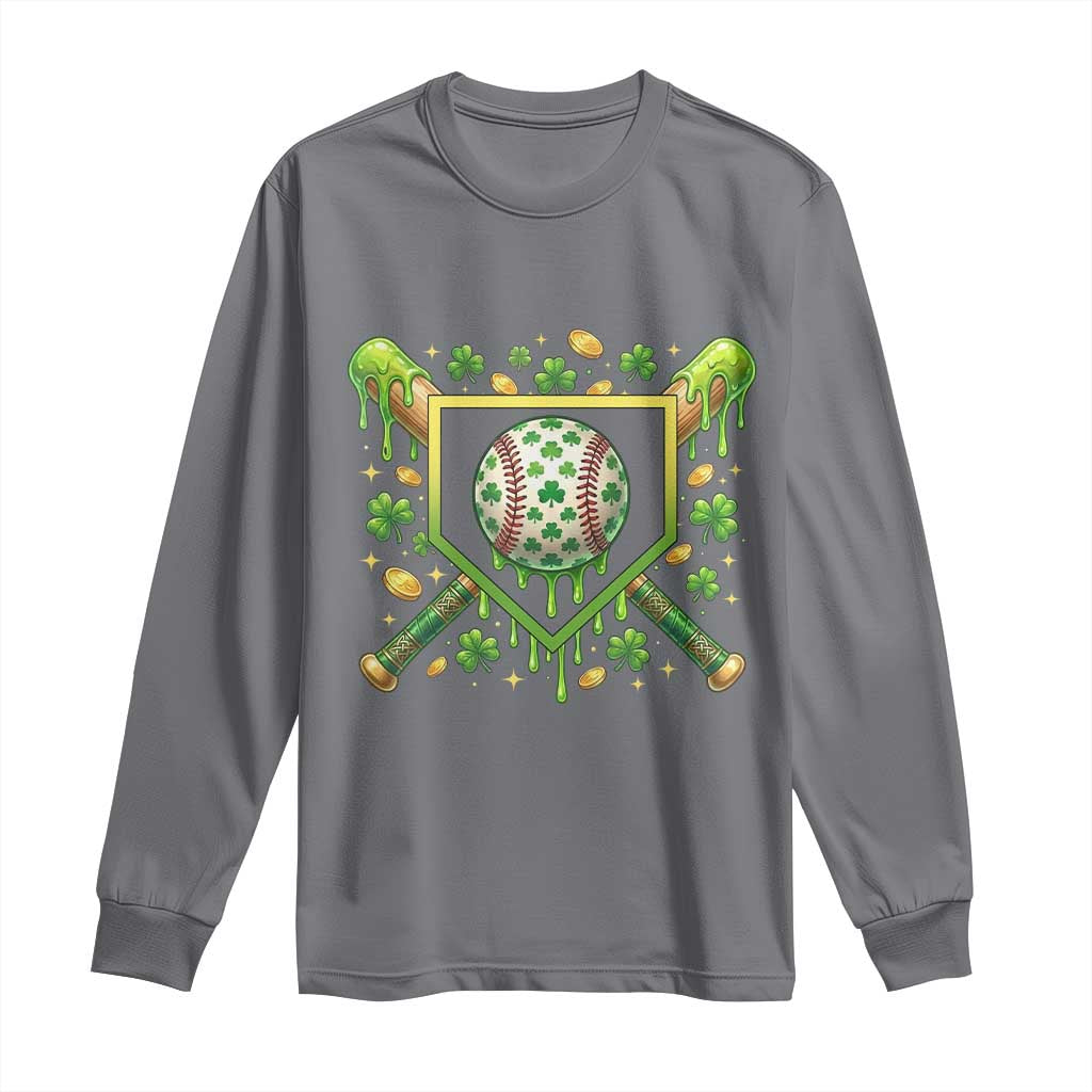 St Patricks Day Baseball Ice Cream Drip Home Plate Long Sleeve Shirt