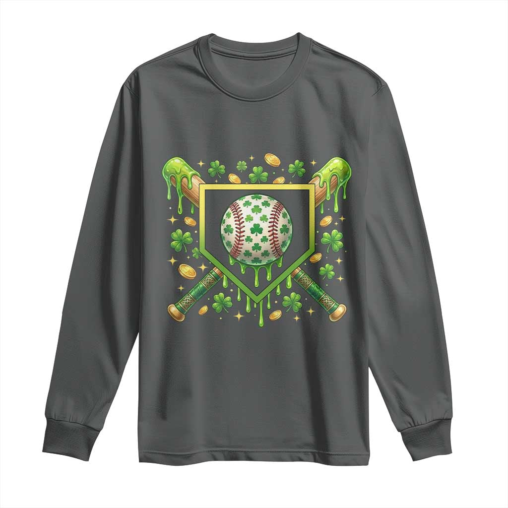 St Patricks Day Baseball Ice Cream Drip Home Plate Long Sleeve Shirt