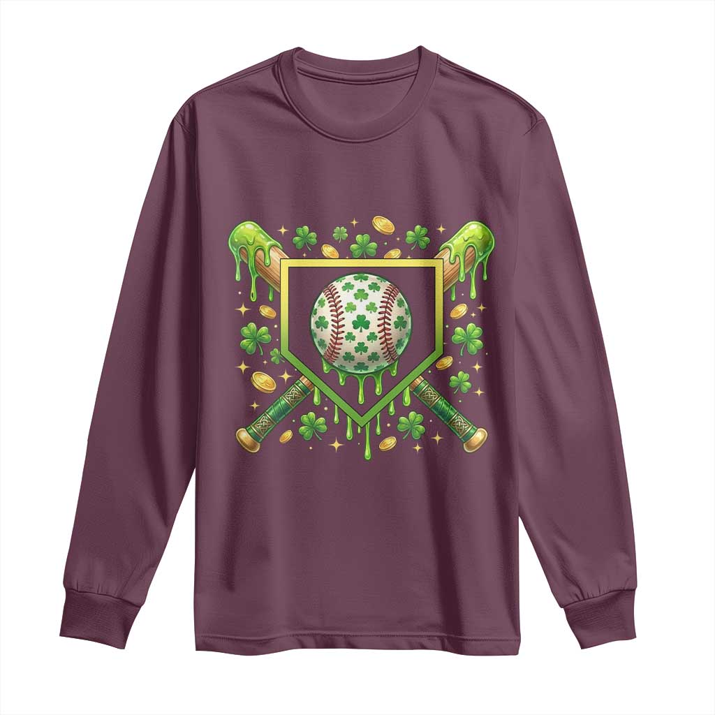 St Patricks Day Baseball Ice Cream Drip Home Plate Long Sleeve Shirt