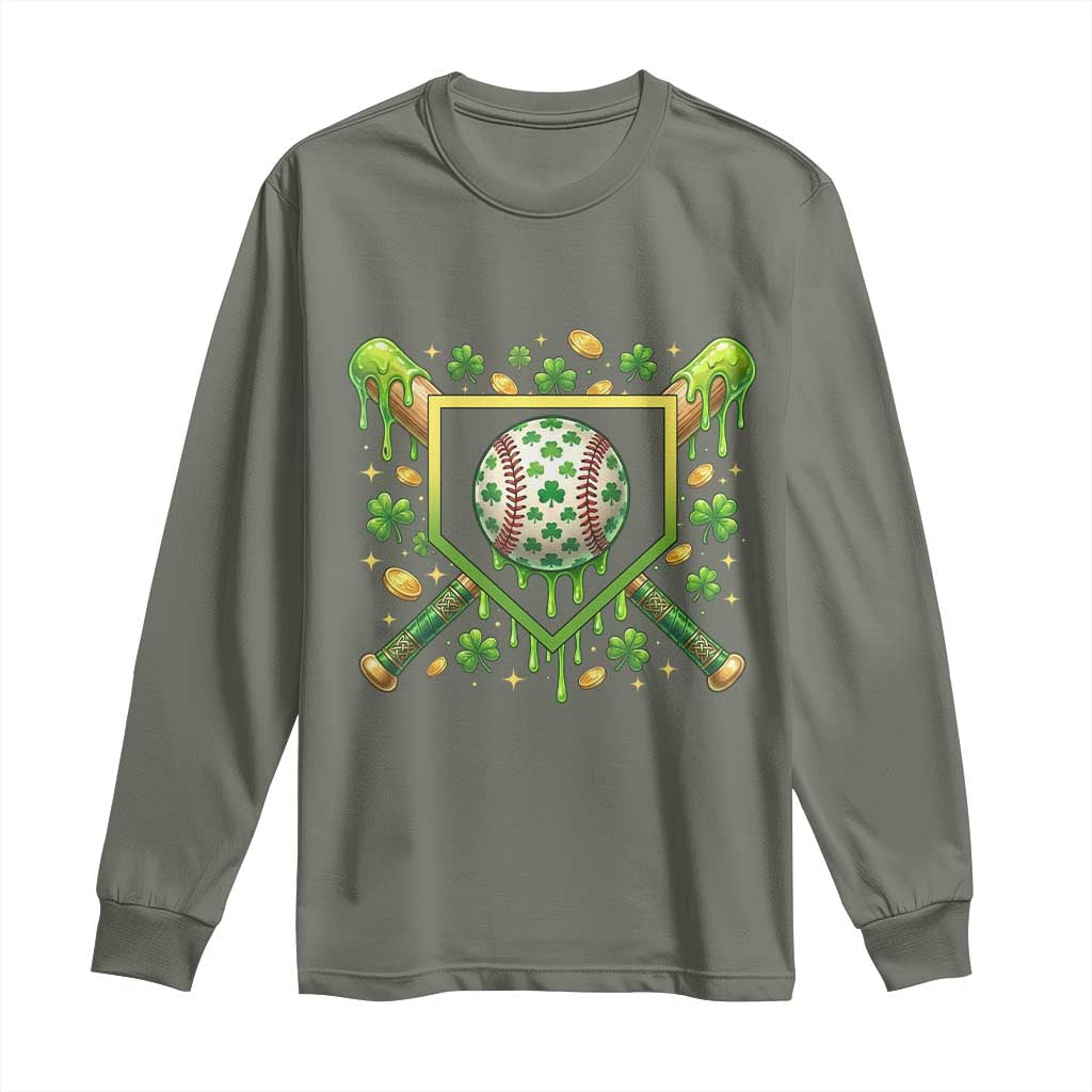 St Patricks Day Baseball Ice Cream Drip Home Plate Long Sleeve Shirt