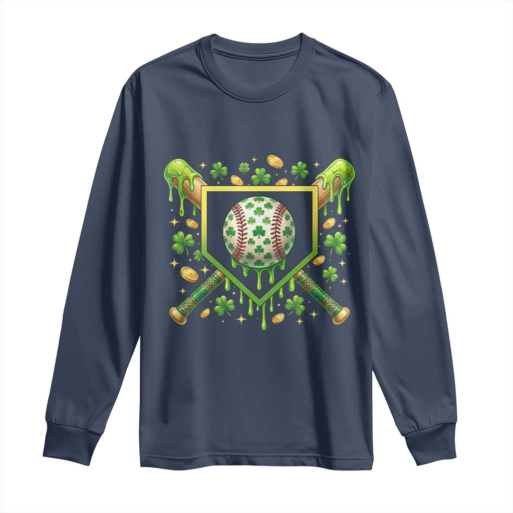 St Patricks Day Baseball Ice Cream Drip Home Plate Long Sleeve Shirt