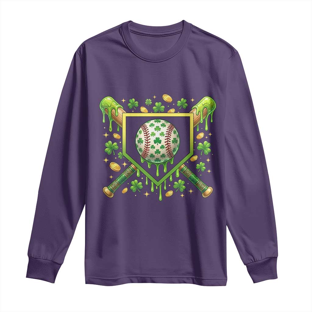 St Patricks Day Baseball Ice Cream Drip Home Plate Long Sleeve Shirt