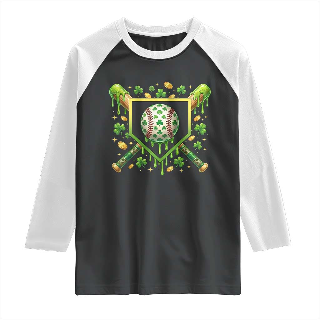 St Patricks Day Baseball Ice Cream Drip Home Plate Raglan Shirt