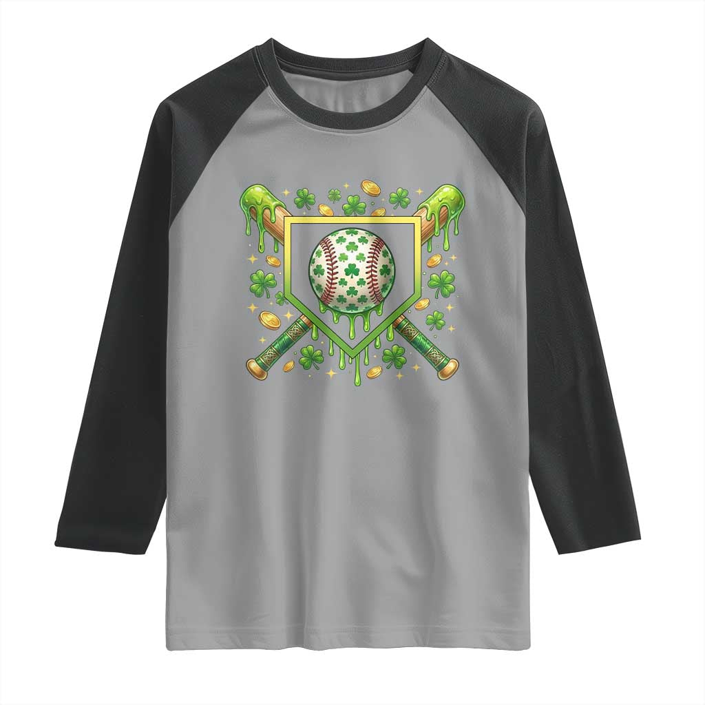 St Patricks Day Baseball Ice Cream Drip Home Plate Raglan Shirt