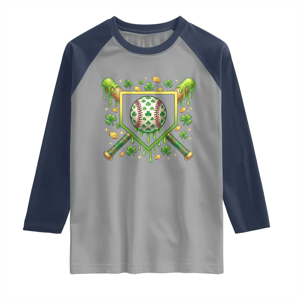 St Patricks Day Baseball Ice Cream Drip Home Plate Raglan Shirt