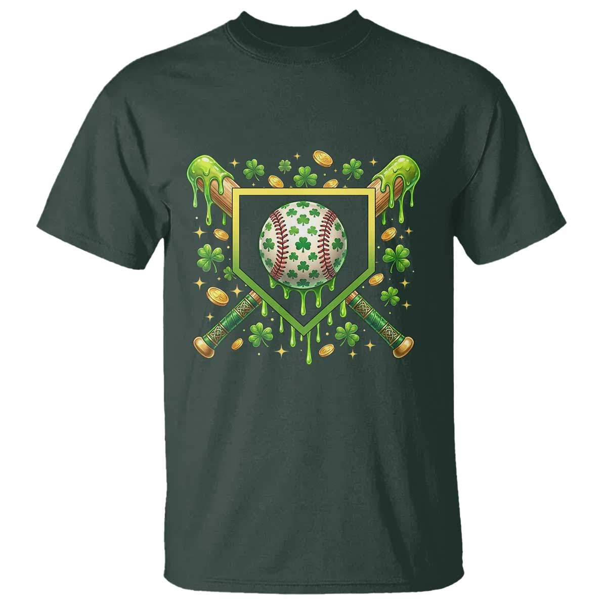 St Patricks Day Baseball Ice Cream Drip Home Plate T Shirt