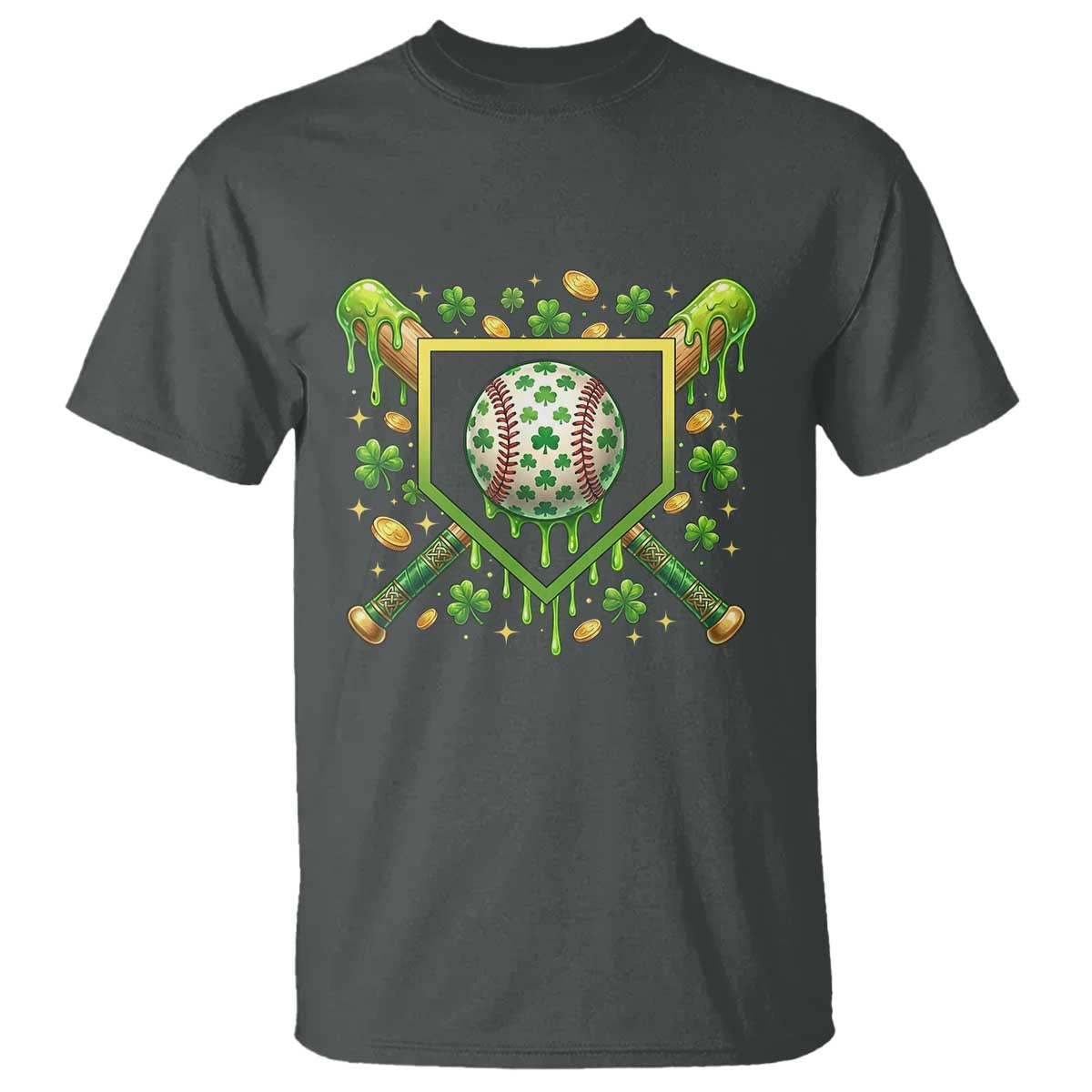 St Patricks Day Baseball Ice Cream Drip Home Plate T Shirt