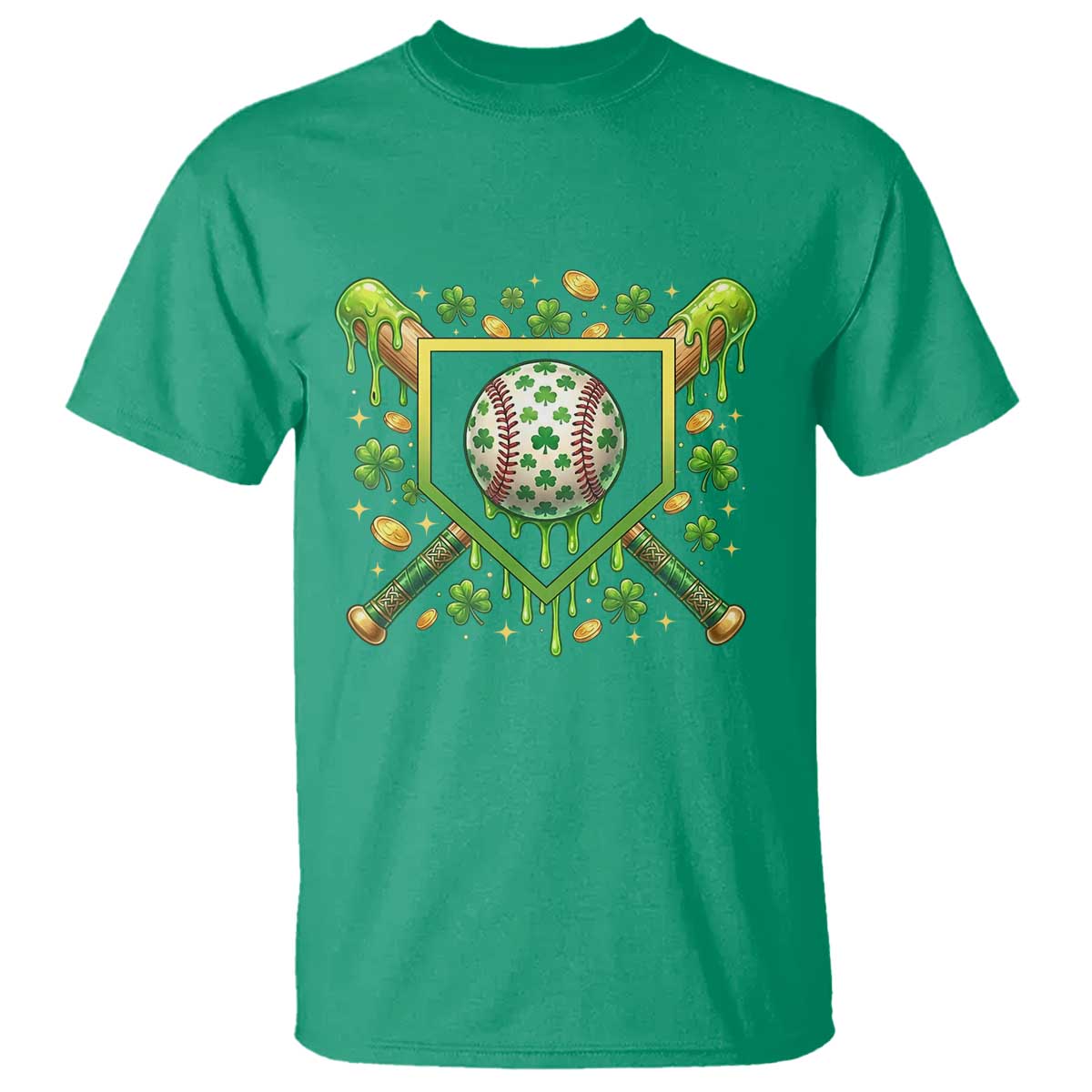 St Patricks Day Baseball Ice Cream Drip Home Plate T Shirt