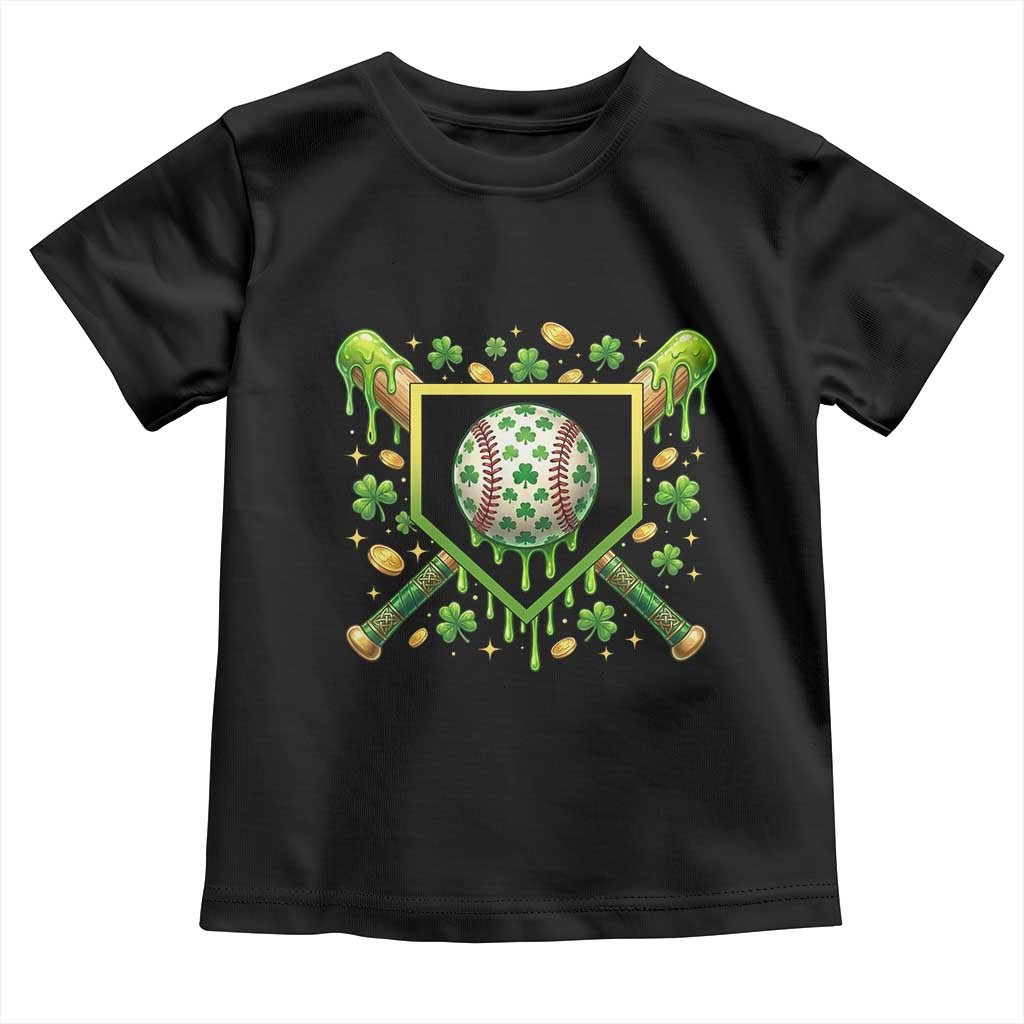 St Patricks Day Baseball Ice Cream Drip Home Plate Toddler T Shirt