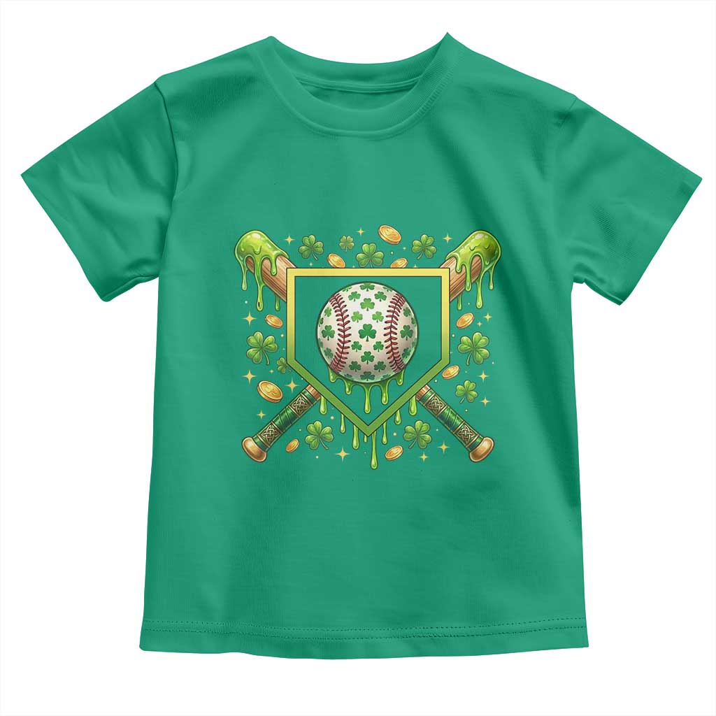 St Patricks Day Baseball Ice Cream Drip Home Plate Toddler T Shirt
