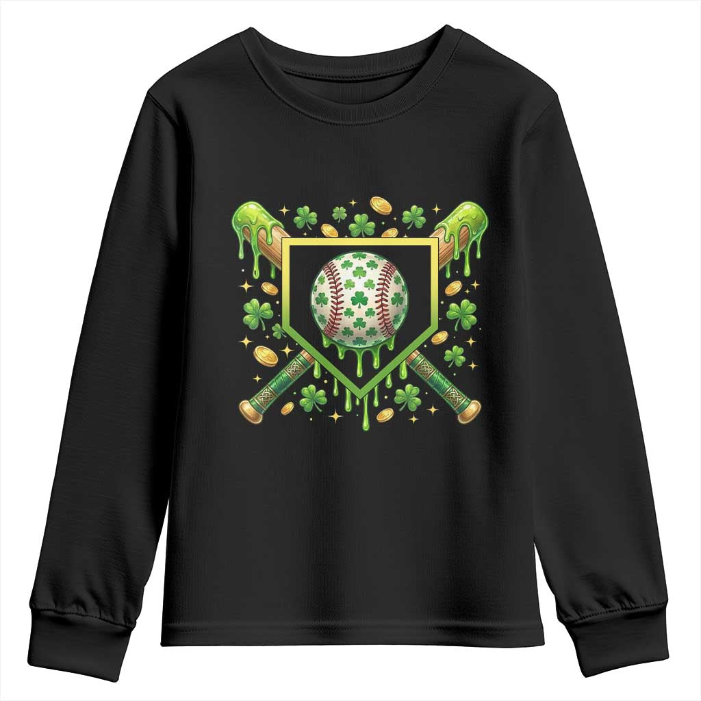 St Patricks Day Baseball Ice Cream Drip Home Plate Youth Sweatshirt