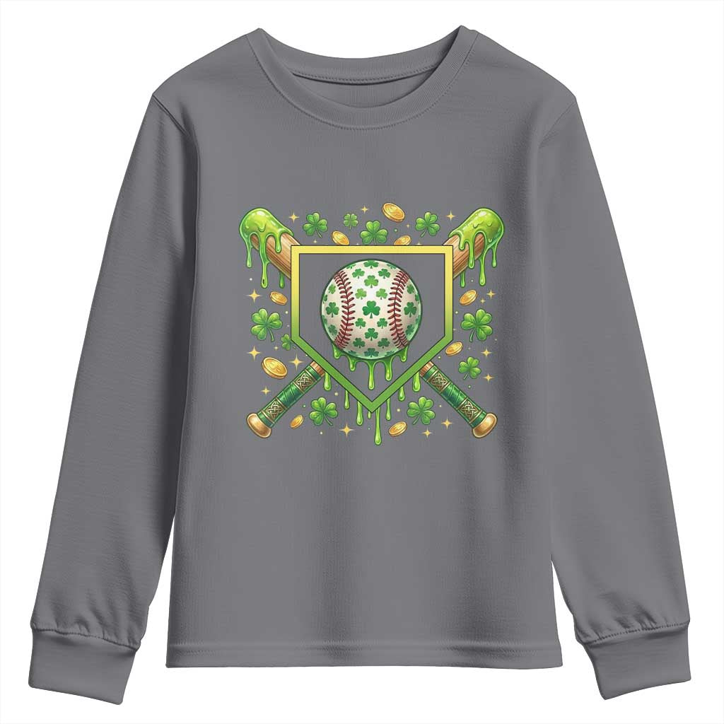 St Patricks Day Baseball Ice Cream Drip Home Plate Youth Sweatshirt