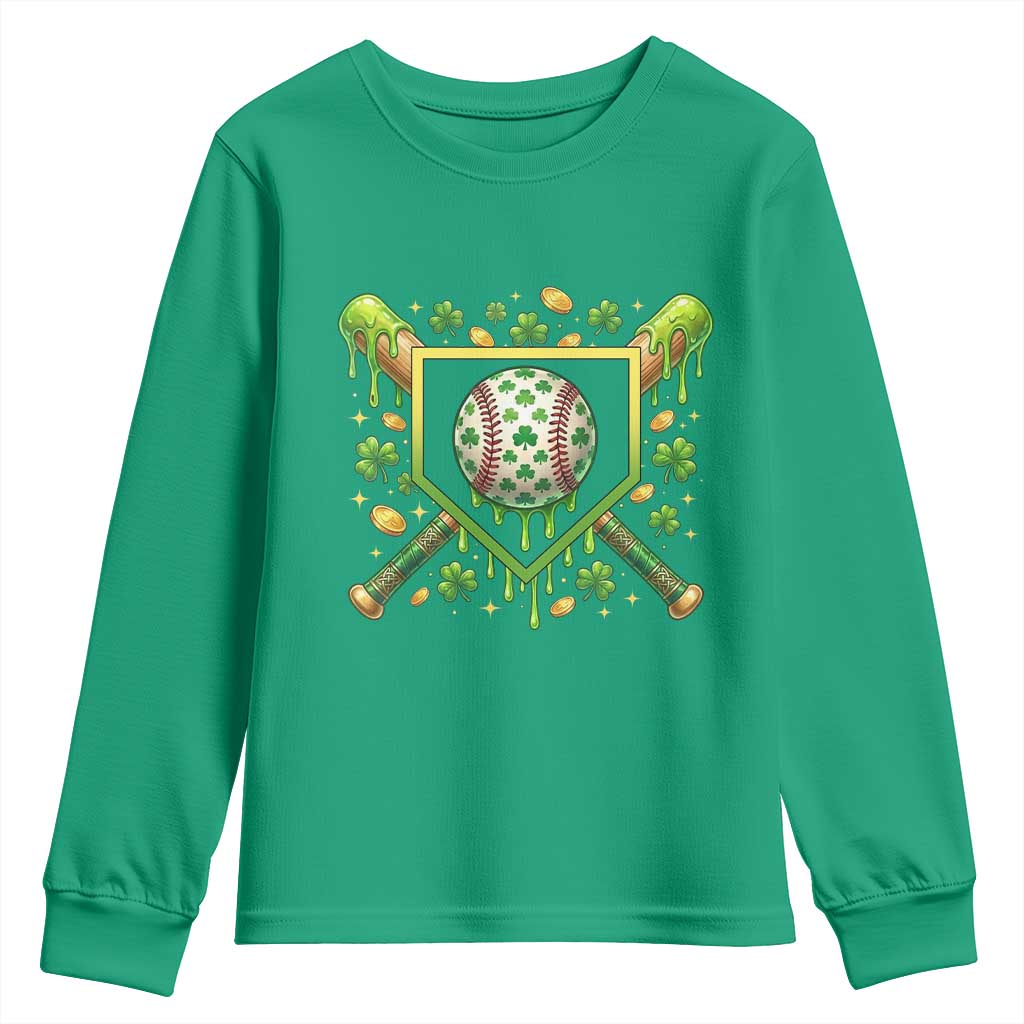St Patricks Day Baseball Ice Cream Drip Home Plate Youth Sweatshirt