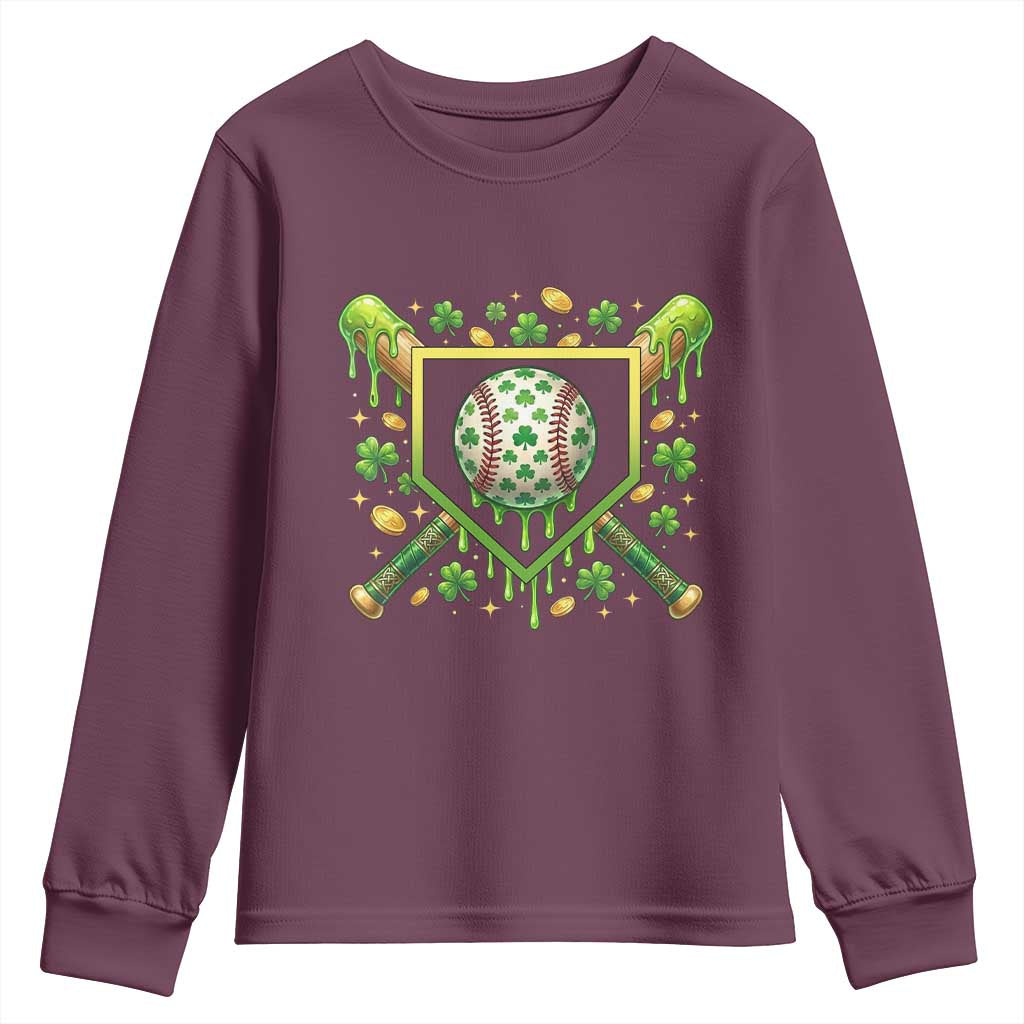 St Patricks Day Baseball Ice Cream Drip Home Plate Youth Sweatshirt