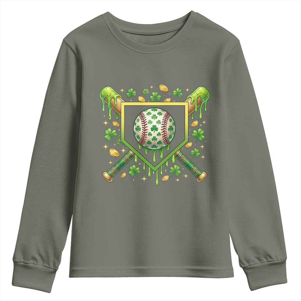 St Patricks Day Baseball Ice Cream Drip Home Plate Youth Sweatshirt