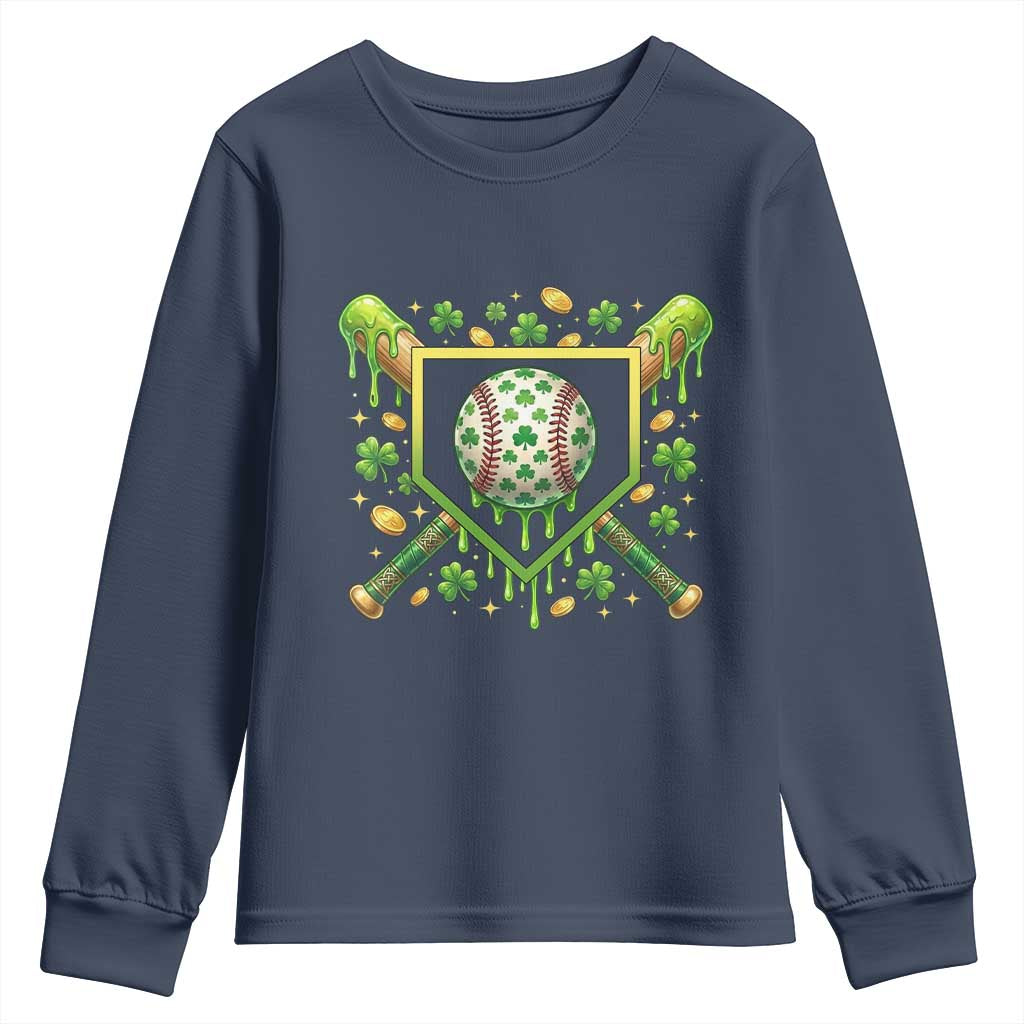 St Patricks Day Baseball Ice Cream Drip Home Plate Youth Sweatshirt