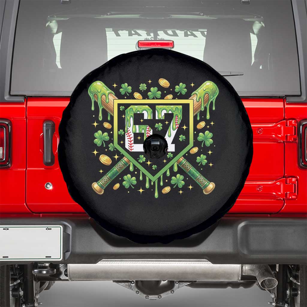 Funny St Patricks Day 67 Six Seven Baseball Ice Cream Drip Spare Tire Cover
