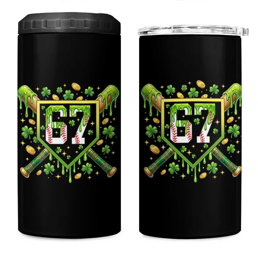 Funny St Patricks Day 67 Six Seven Baseball Ice Cream Drip 4 in 1 Can Cooler Tumbler