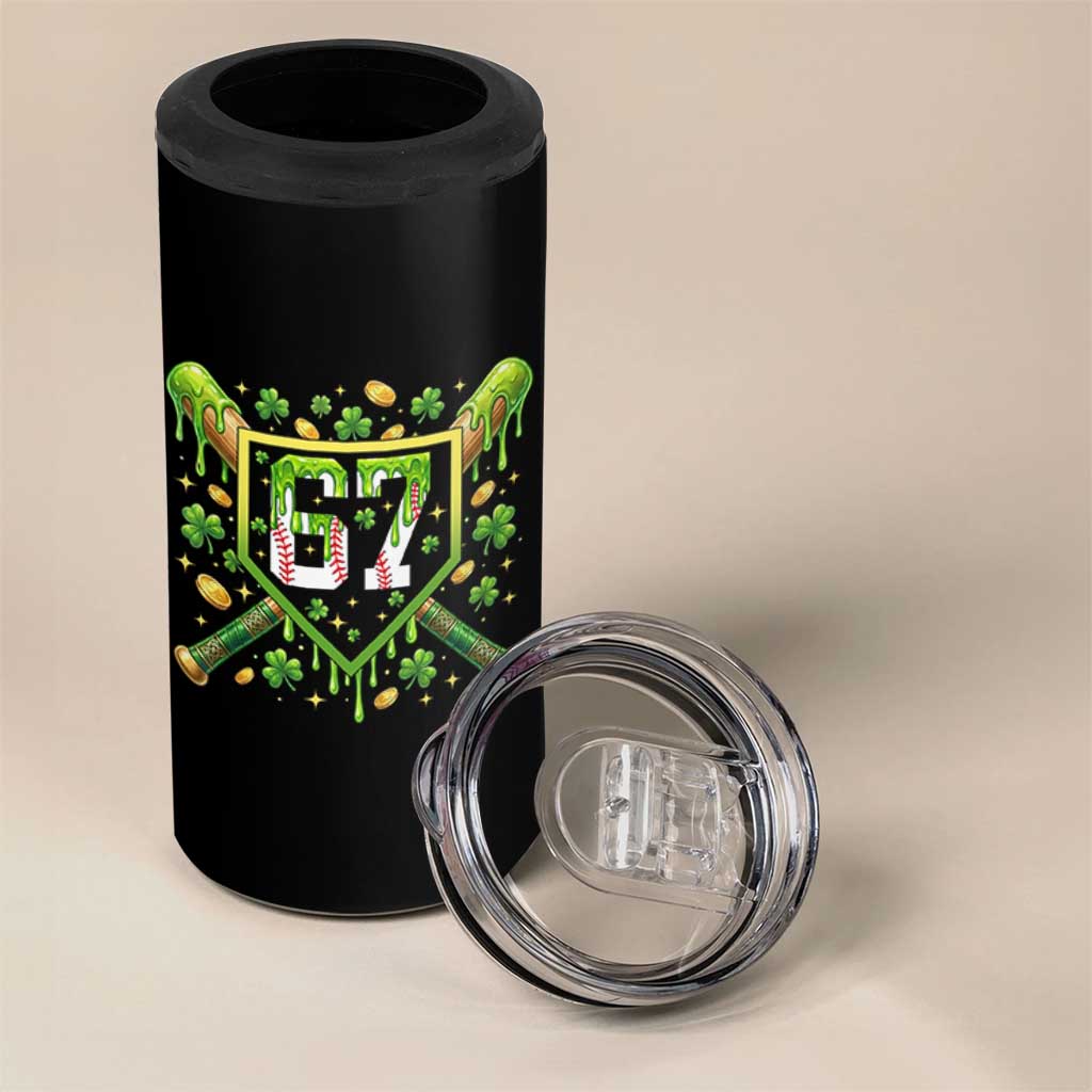 Funny St Patricks Day 67 Six Seven Baseball Ice Cream Drip 4 in 1 Can Cooler Tumbler
