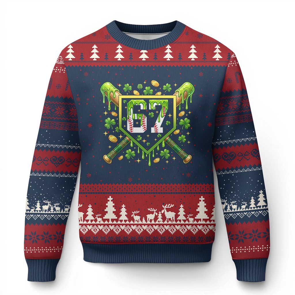 Funny St Patricks Day 67 Six Seven Baseball Ice Cream Drip Ugly Christmas Sweater