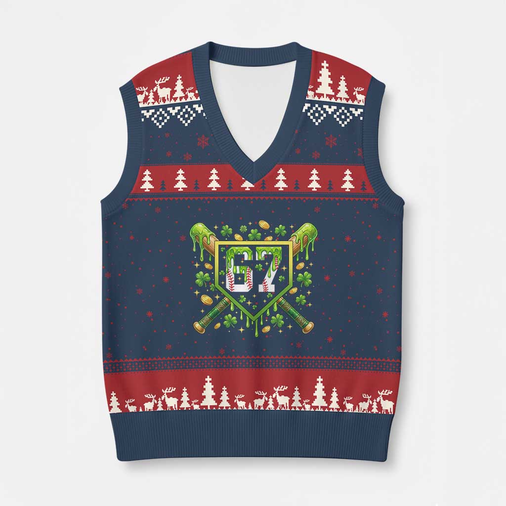 Funny St Patricks Day 67 Six Seven Baseball Ice Cream Drip V-Neck Knit Sweater Vest