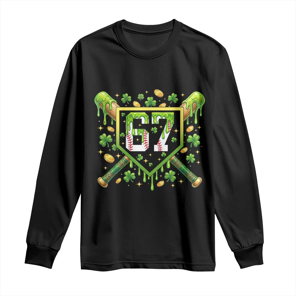 Funny St Patricks Day 67 Six Seven Baseball Ice Cream Drip Long Sleeve Shirt